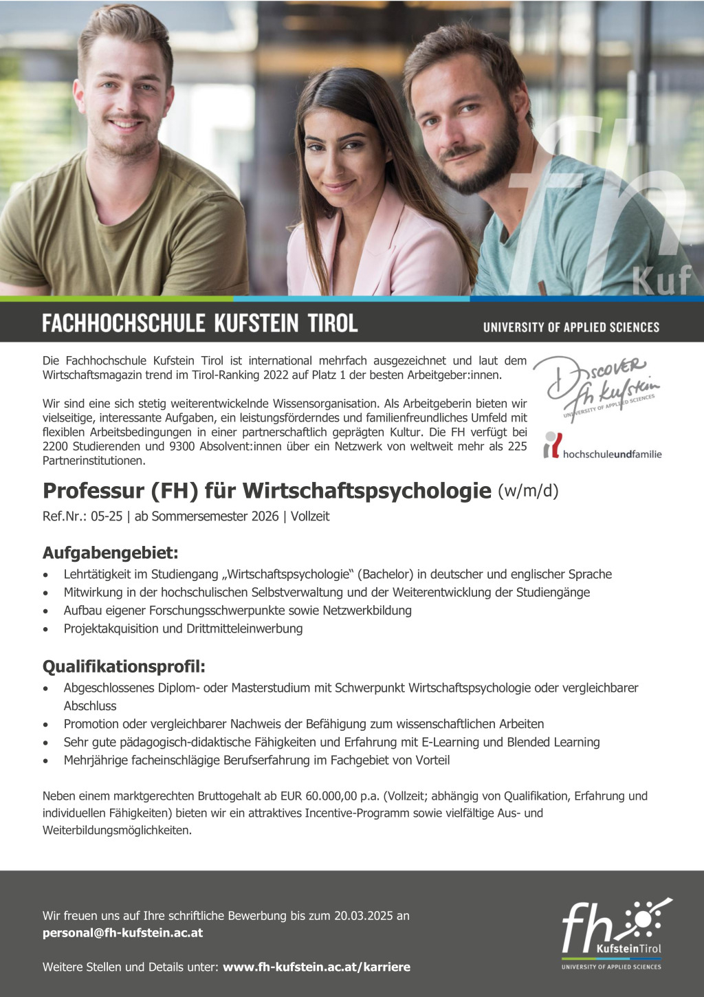 Professur (FH) für Wirtschaftspsychologie (w/m/d)