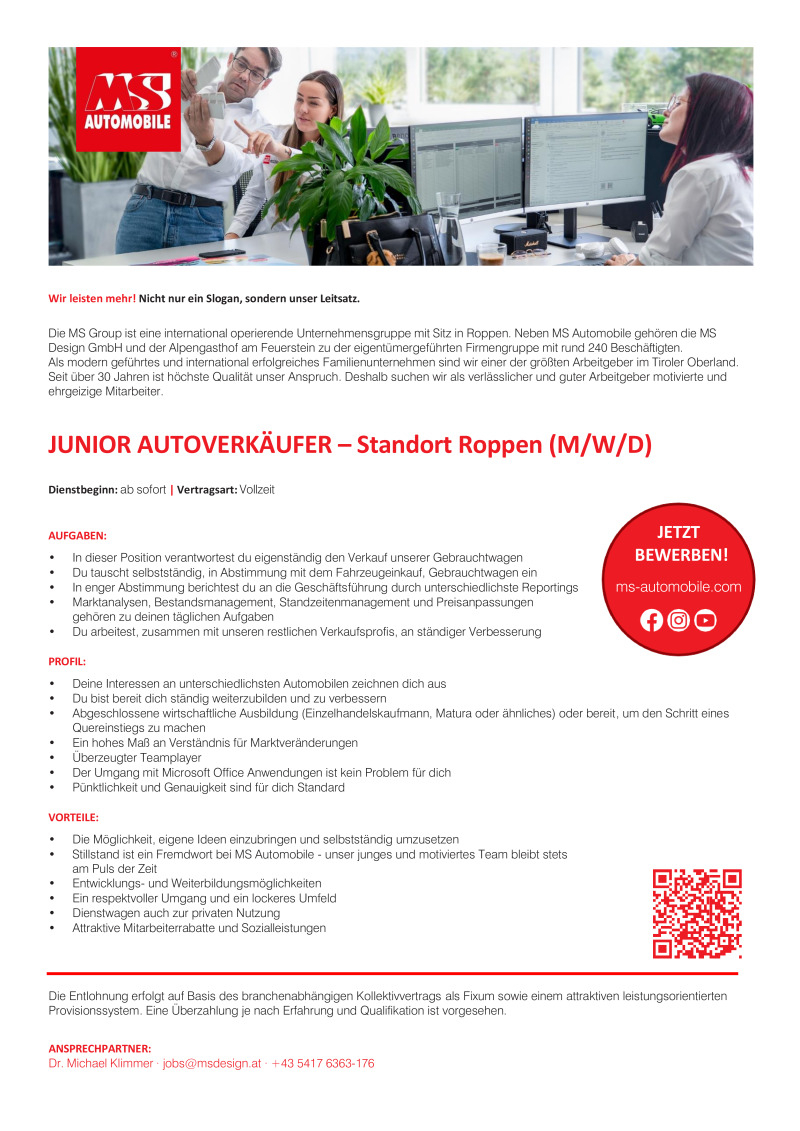 Junior Autoverkäufer - Standort Roppen (m/w/d)