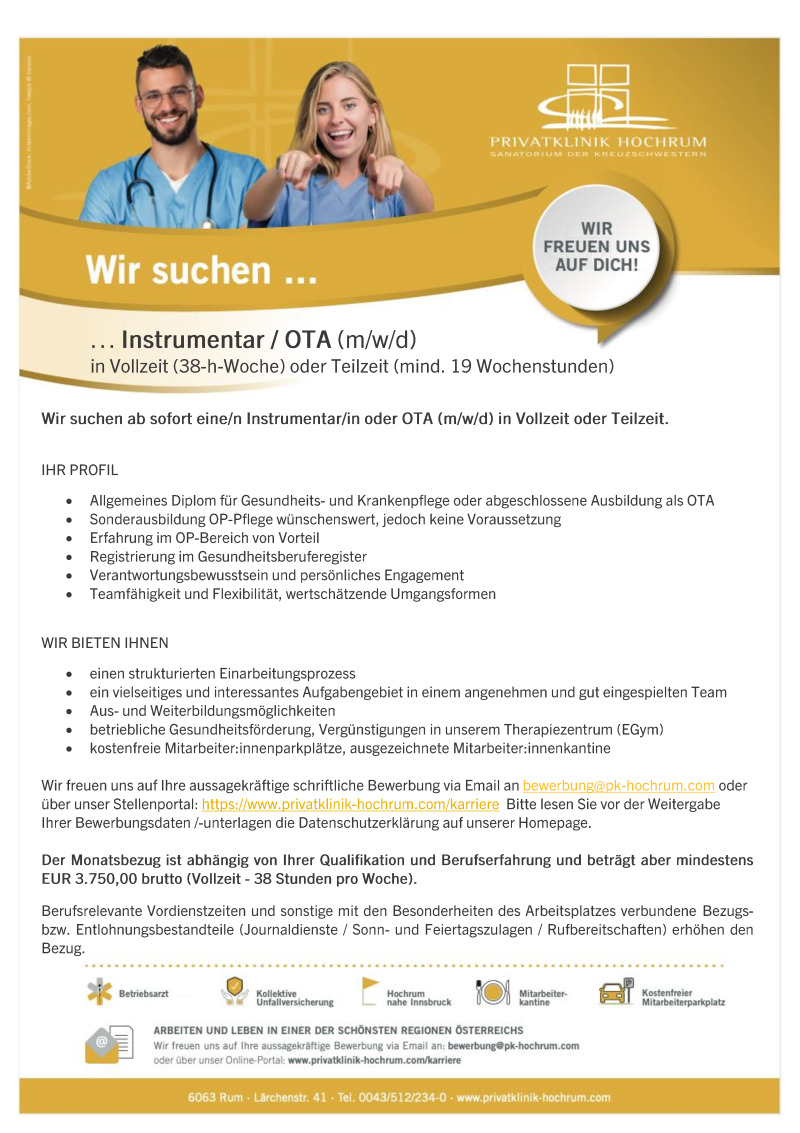 Instrumentar oder OTA (m/w/d) in Voll- oder Teilzeit (ab 19 Wochenstunden)