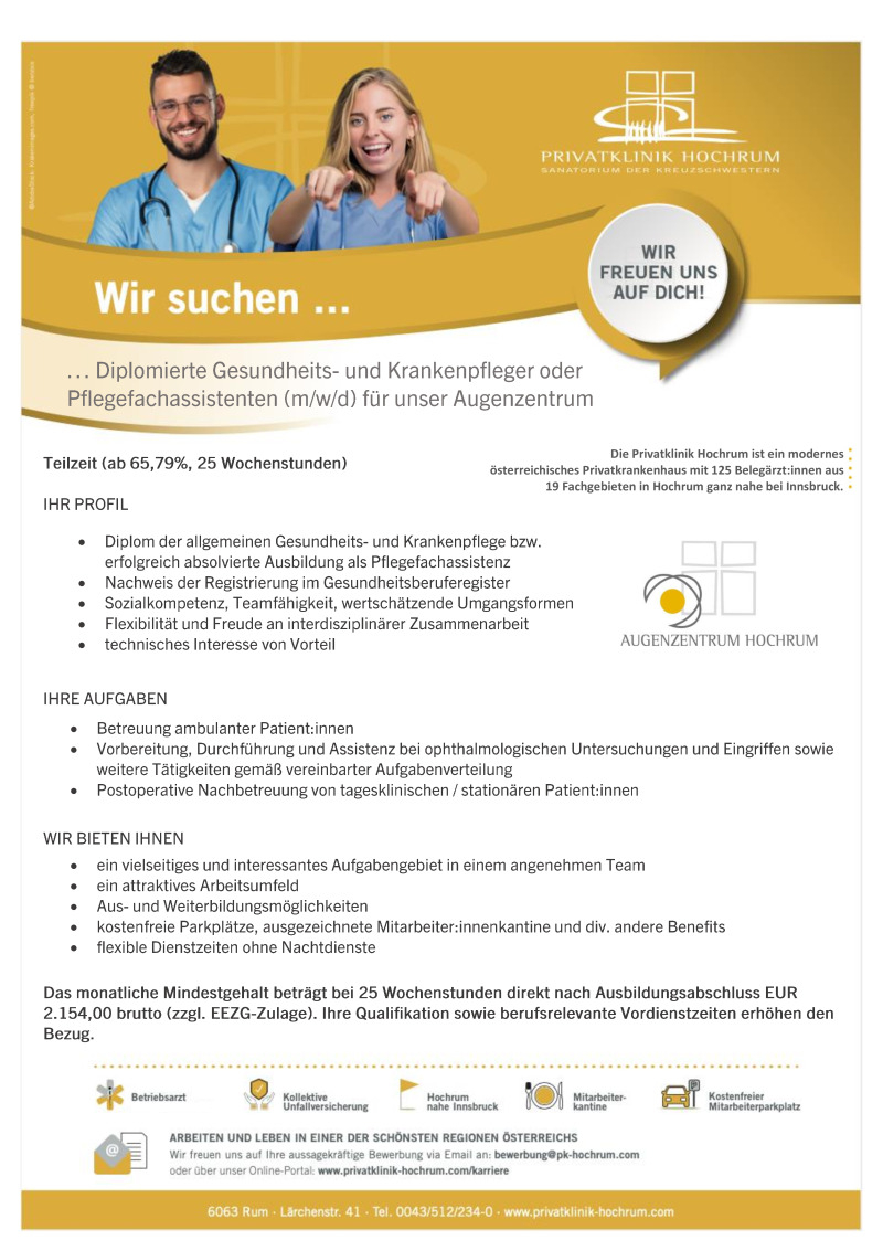 DGKP oder PFA (m/w/d) für unser Augenzentrum in Teilzeit