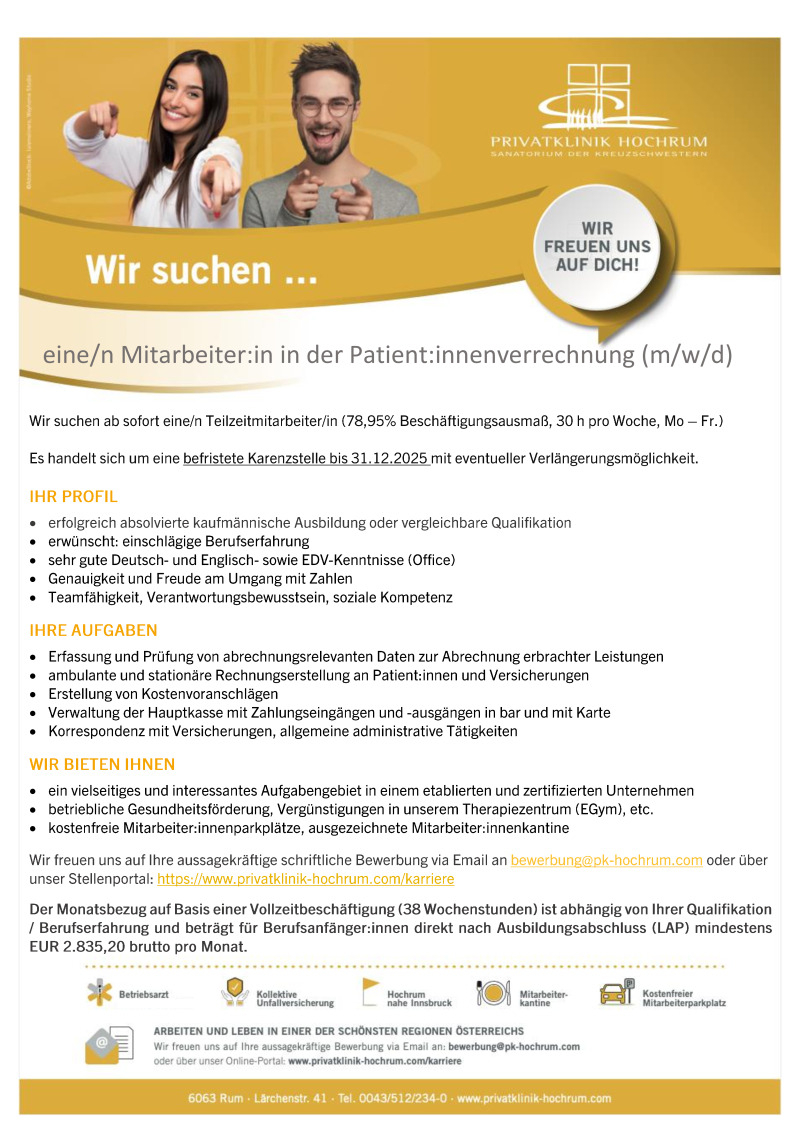 Mitarbeiter:in in der Patient:innenverrechnung (m/w/d)