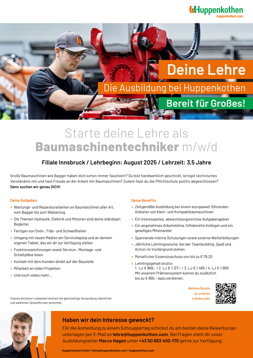 Lehre als Baumaschinentechniker (d/w/m)