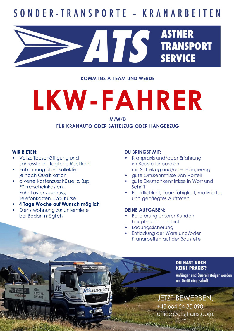 LKW-Fahrer (m/w/d) für Kranauto oder Sattelzug oder Hängerzug