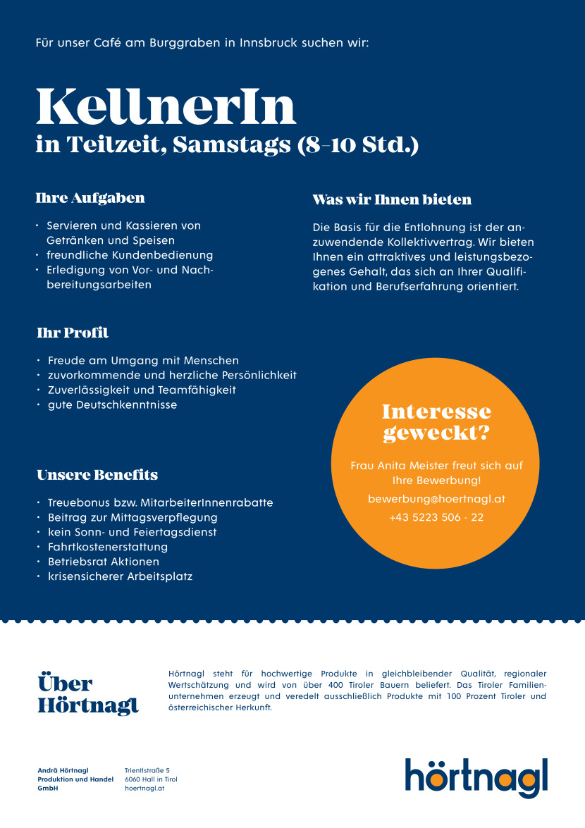 KellnerIn in Teilzeit Samstags (8-10 Std.)