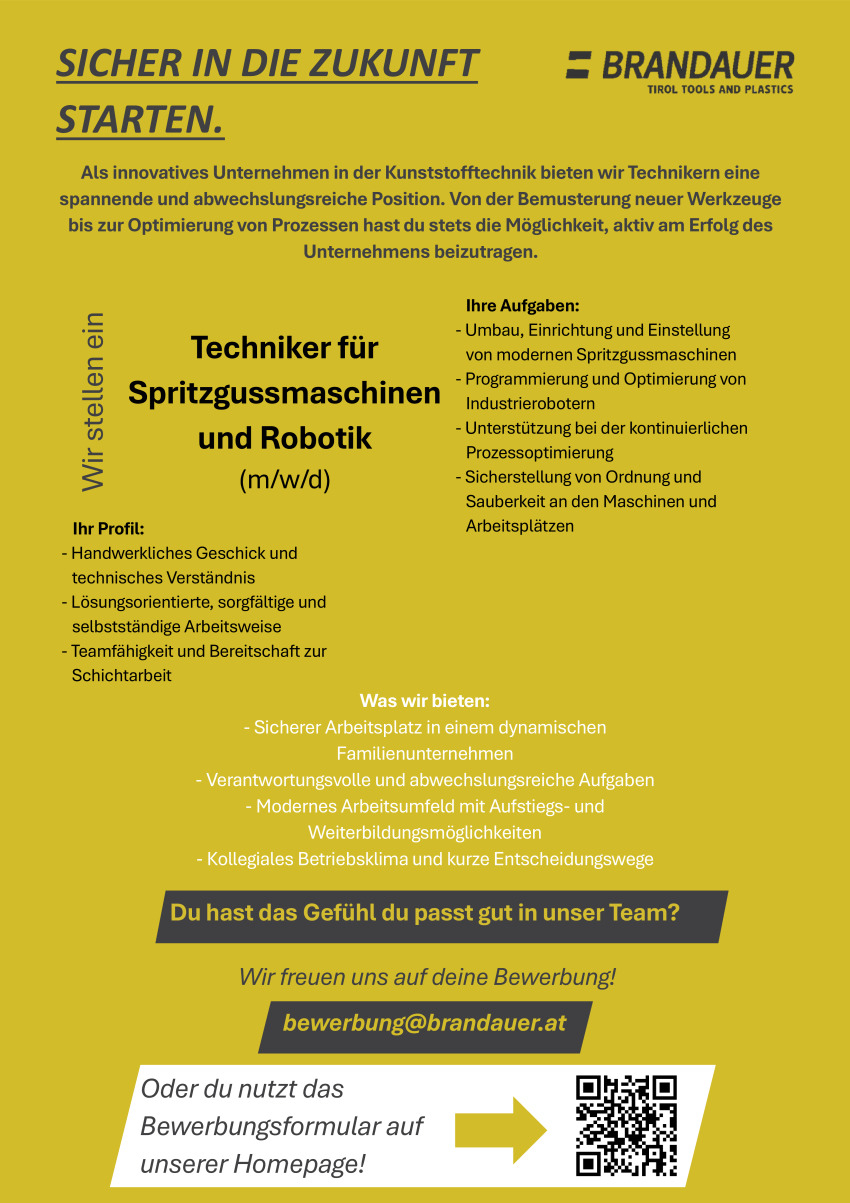 Techniker für Spritzgussmaschinen und Robotik (m/w/d)