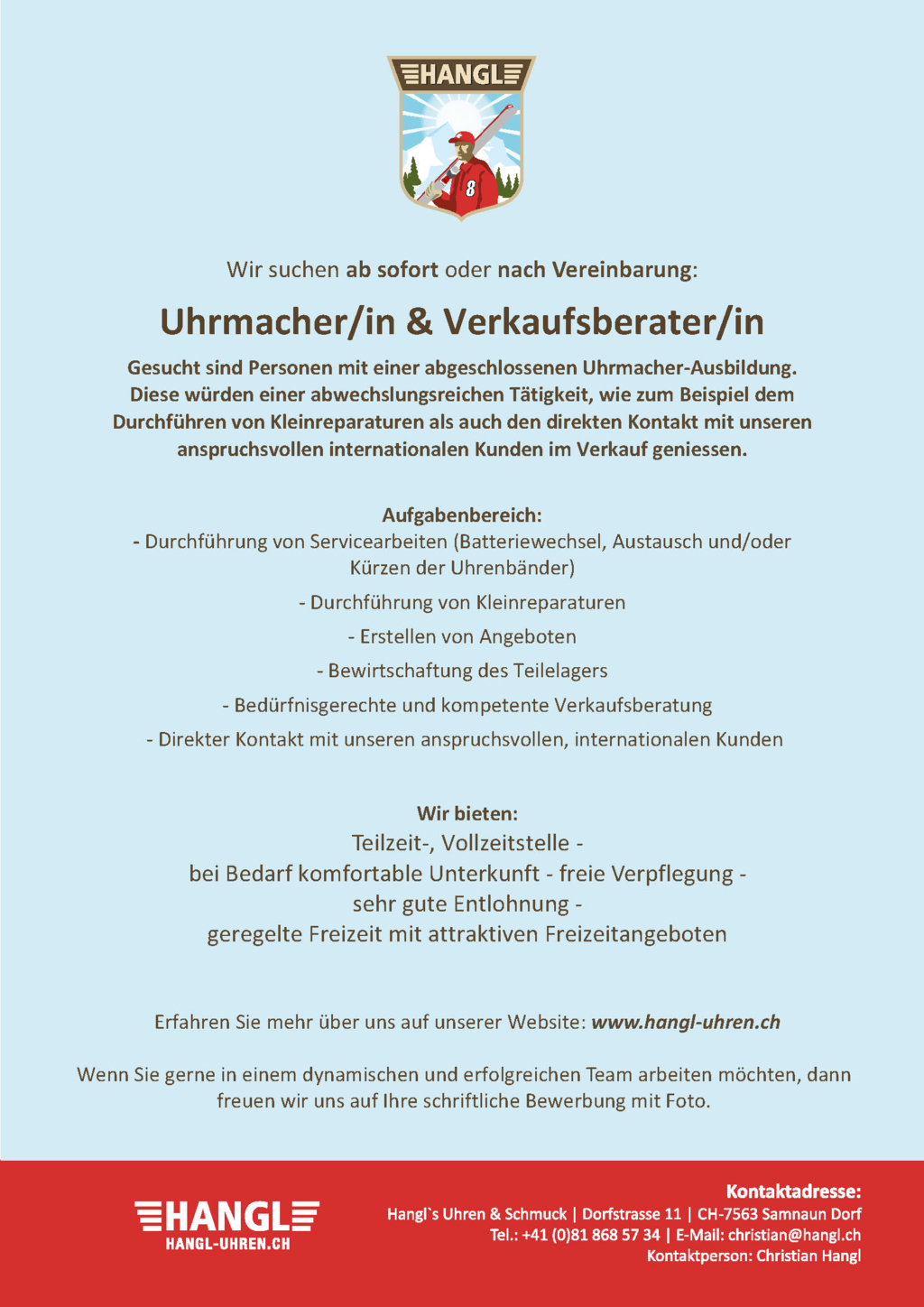 Uhrmacher/in & Verkaufsberater/in