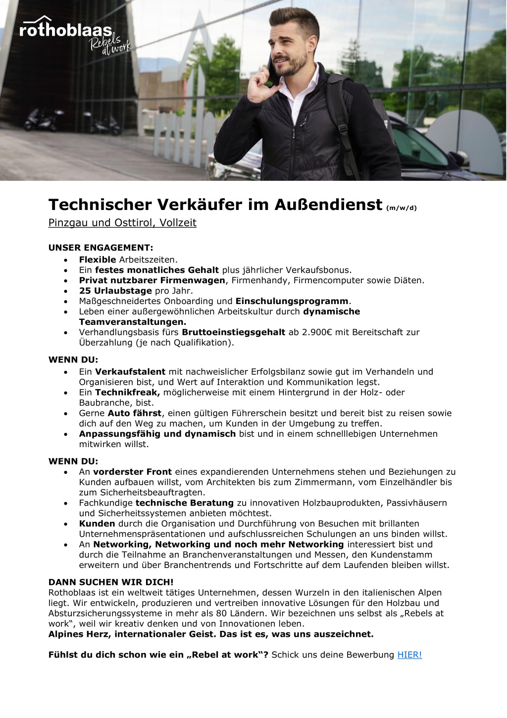 Technischer Verkäufer im Außendienst (m/w/d) - Pinzgau und Osttirol