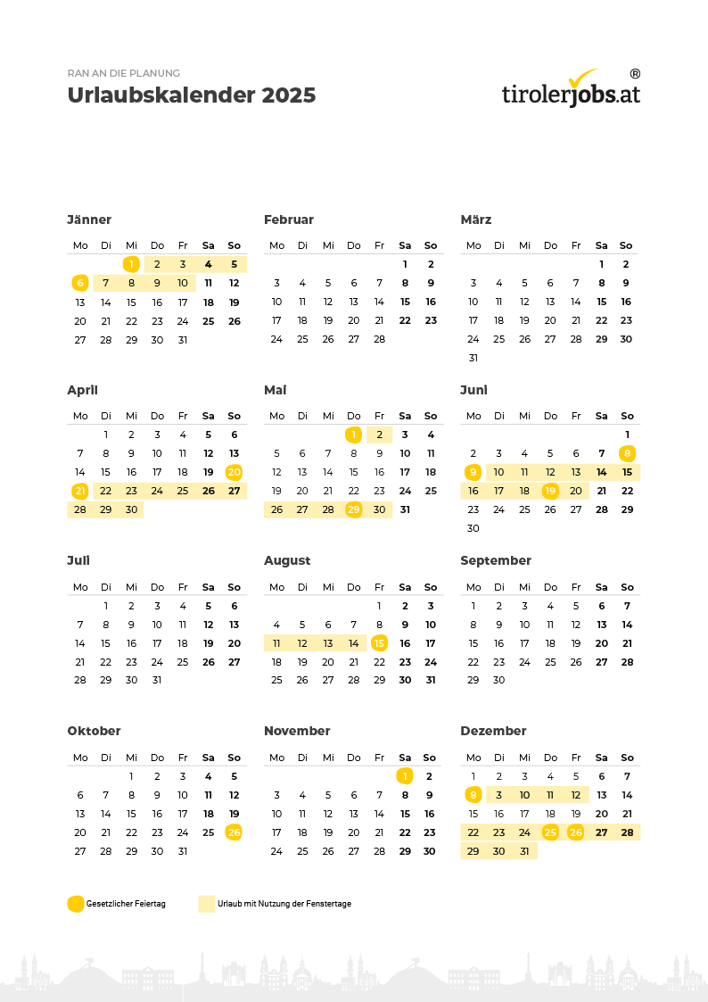 Urlaubskalender Fenstertage 2025